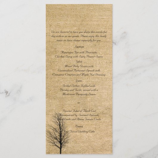 Burlap und Birch Posh Wedding Menu Menükarte (Vorderseite)