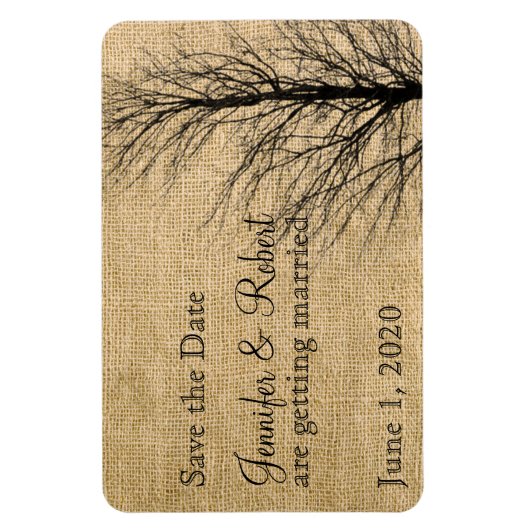 Burlap und Birch Posh Wedding speichern das Datum Magnet (Vertikal)
