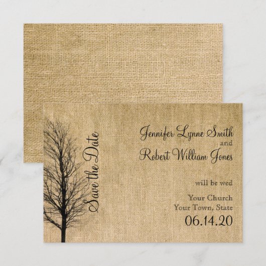 Burlap und Birch Posh Wedding speichern das Datum Save The Date (Vorne/Hinten)