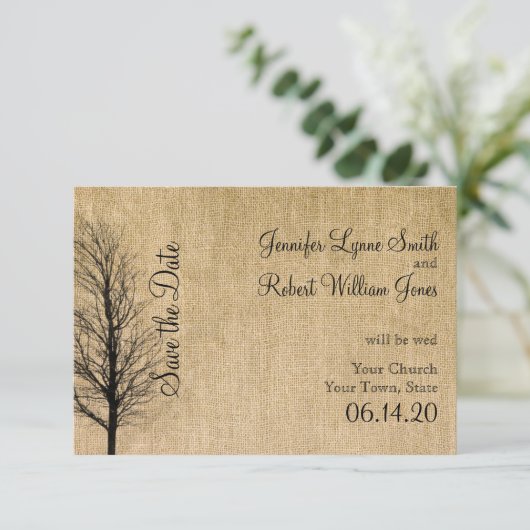Burlap und Birch Posh Wedding speichern das Datum Save The Date (Stehend Vorderseite)