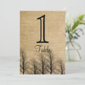 Burlap- und Birch Posh Wedding-Tischnummer Einladung (Stehend Vorderseite)