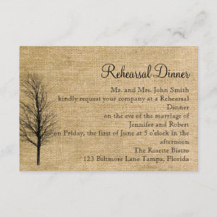Burlap und Birken-Hochzeitsprobe mit Stil Einladung