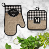 Burlap- und Black Buffalo-Karo Personalisiert Ofenhandschuh & Topflappen-Set