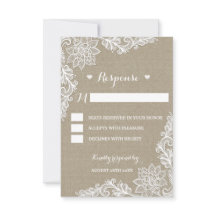 Burlap- und Blumenzange Hochzeitsrustikale RSVP-Ka