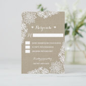 Burlap- und Blumenzange Hochzeitsrustikale RSVP-Ka RSVP Karte (Stehend Vorderseite)