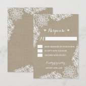 Burlap- und Blumenzange Hochzeitsrustikale RSVP-Ka RSVP Karte (Vorne/Hinten)