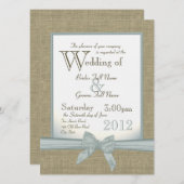 Burlap- und Bow Blue Country-Hochzeit Einladung (Vorne/Hinten)