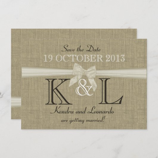 Burlap- und Bow-Land Save the Date (Vorne/Hinten)