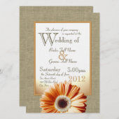 Burlap und Bow Orange Gerbera Daisy Wedding Einladung (Vorne/Hinten)