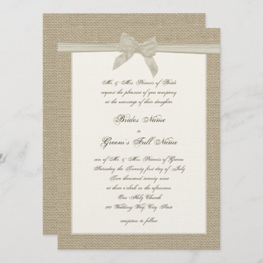 Burlap und Bow Rustic Wedding Einladung (Vorne/Hinten)