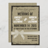 Burlap und Bow Rustikale Hochzeit Antikes Weiß Einladung (Vorne/Hinten)