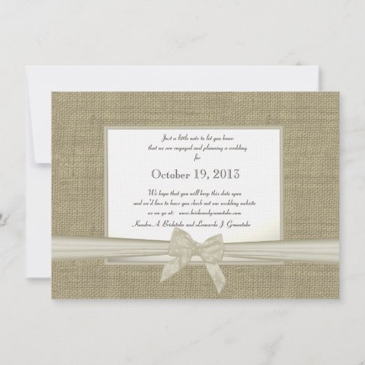 Burlap und Bow Save the Date (Rückseite)