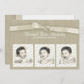 Burlap- und Bow-Taufe mit Fotos Einladung (Vorne/Hinten)