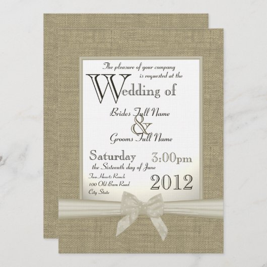 Burlap- und Bows-Hochzeit Einladung (Vorne/Hinten)