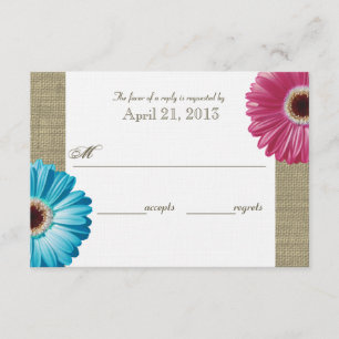 Burlap- und Daisy Pink und Blue Response Card RSVP Karte