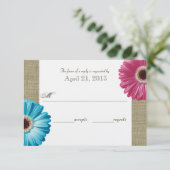 Burlap- und Daisy Pink und Blue Response Card RSVP Karte (Stehend Vorderseite)
