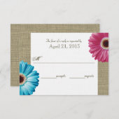 Burlap- und Daisy Pink und Blue Response Card RSVP Karte (Vorne/Hinten)