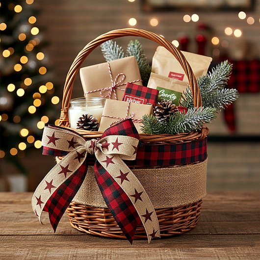 Burlap- und karierte Sterne Satinband