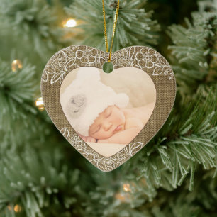 Burlap und Lace Baby First Christmas Keramik Ornament