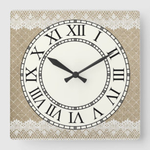 Burlap und Lace/Blassgelb römisches Numerisches Ge Quadratische Wanduhr