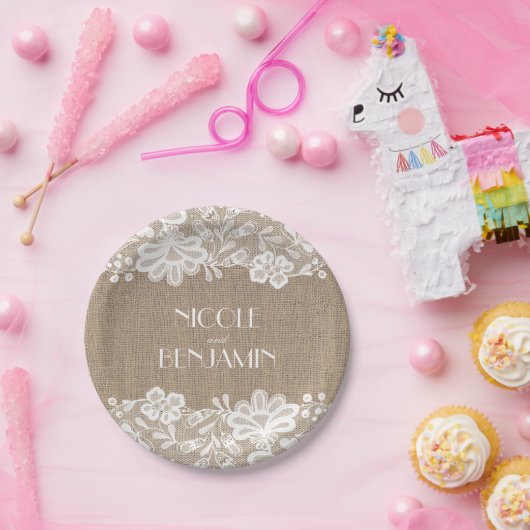 Burlap und Lace Floral Elegante Hochzeit Pappteller (Party)