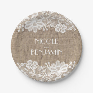 Burlap und Lace Floral Elegante Hochzeit Pappteller