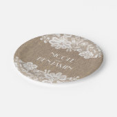 Burlap und Lace Floral Elegante Hochzeit Pappteller (Schrägansicht)