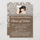 Burlap- und Lace-Foto-Abschluss Einladung (Vorne/Hinten)