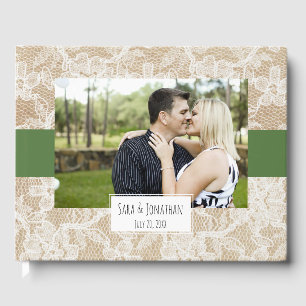 Burlap und Lace Green Foto Wedding Gästebuch