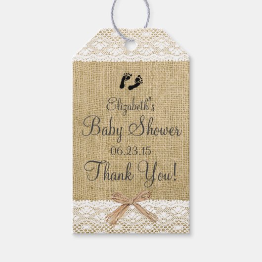 Burlap- und Lace Image- Baby-Dusche Geschenkanhänger (Vorderseite)