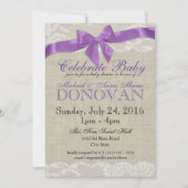 Burlap und Lace Lila Baby Dusche Einladung (Vorderseite)