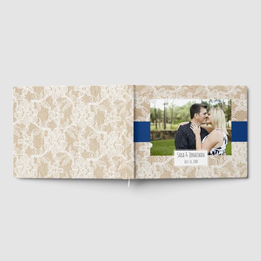 Burlap und Lace Navy Blue Foto Hochzeit Gästebuch (Voll)