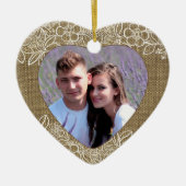 Burlap und Lace Newlywed First Christmas Keramik Ornament (Vorne)