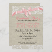 Burlap- und Lace Pink Babydusche Einladung (Vorne/Hinten)