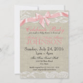 Burlap- und Lace Pink Babydusche Einladung (Vorderseite)