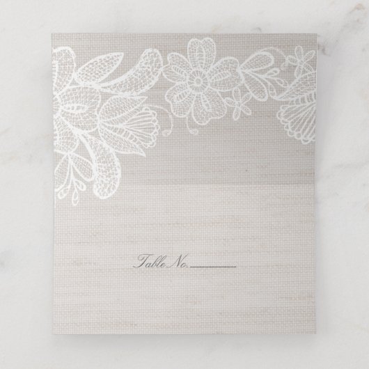 Burlap und Lace Platzkarte (Innenseite Aufgefaltet)