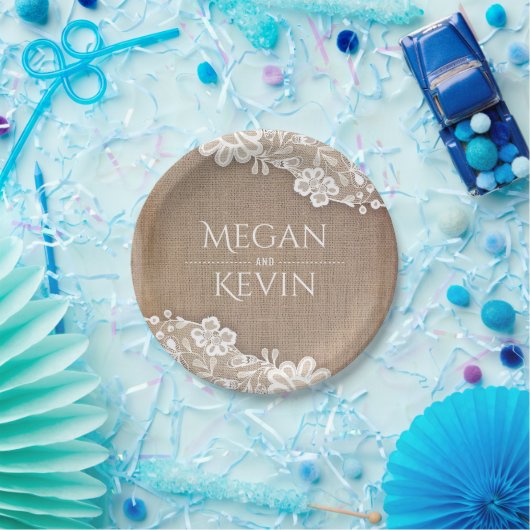 Burlap und Lace Rustic Country Wedding Pappteller (Party)