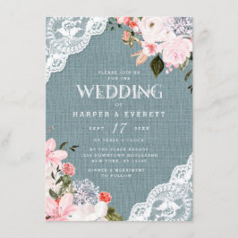 Burlap und Lace Rustic Dusty Blue Floral Wedding Einladung