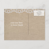 Burlap und Lace Rustic Save the Date Ankündigungspostkarte (Rückseite)