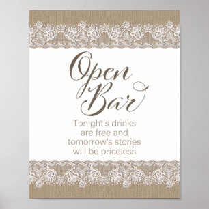 Burlap und Lace Rustic Wedding, Brautparty Sign Poster