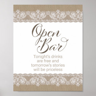 Burlap und Lace Rustic Wedding, Brautparty Sign Poster