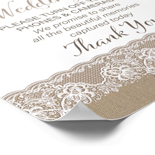 Burlap und Lace Rustic Wedding unplugged Poster (Ecke)