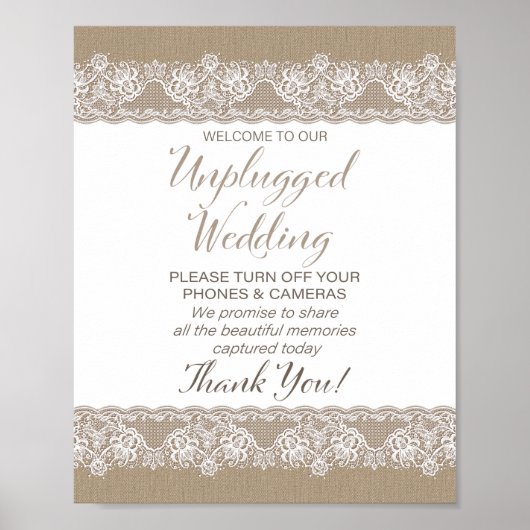 Burlap und Lace Rustic Wedding unplugged Poster (Vorne)