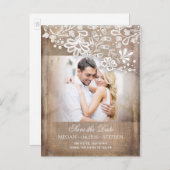 Burlap- und Lace Rustikales Foto Save the Date Ankündigungspostkarte (Vorne/Hinten)