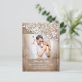 Burlap- und Lace Rustikales Foto Save the Date Ankündigungspostkarte (Stehend Vorderseite)