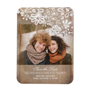 Burlap- und Lace Rustikales Foto Save the Date Magnet