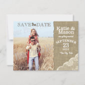 Burlap- und Lace Rustikales Foto Save the Date Magneteinladung (Vorderseite)