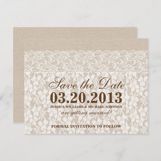 Burlap und Lace | Save The Date (Vorne/Hinten)