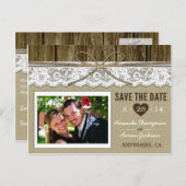 Burlap und Lace Save the Date Hochzeitkarten Ankündigungspostkarte (Vorne/Hinten)