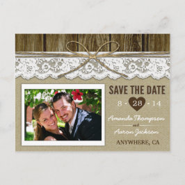 Burlap und Lace Save the Date Hochzeitkarten Ankündigungspostkarte